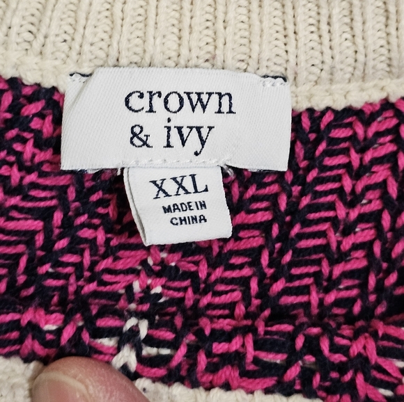 Crown & Ivy Women’s XXL Fair Isle Sweater Beige Pink Blue Coquette Preppy Rare - Picture 5 of 7